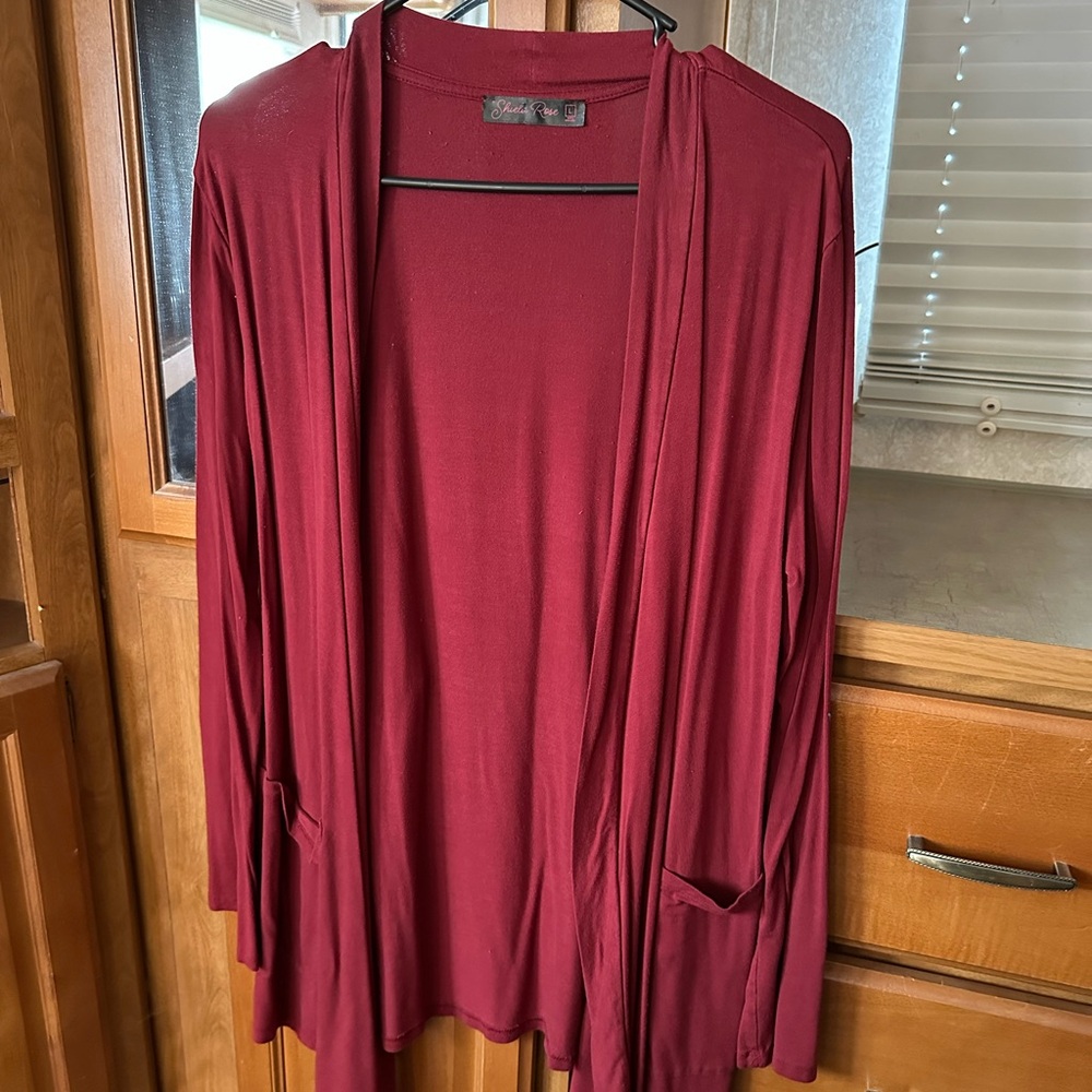Women's Burgundy Open Front Cardigan